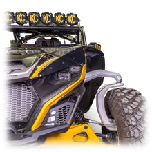 Extended coverage front fender kit for Can-Am Maverick R to deflect mud, rocks, sand