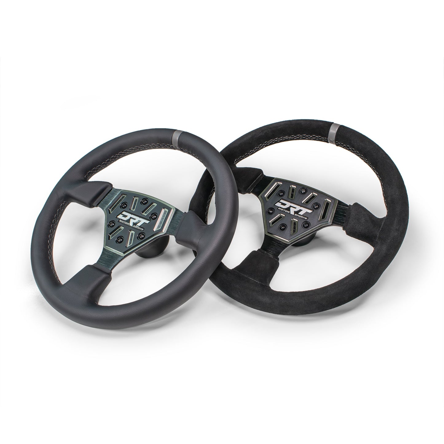 Round utv steering wheel in leather finish and Round utv steering wheel in suede finish