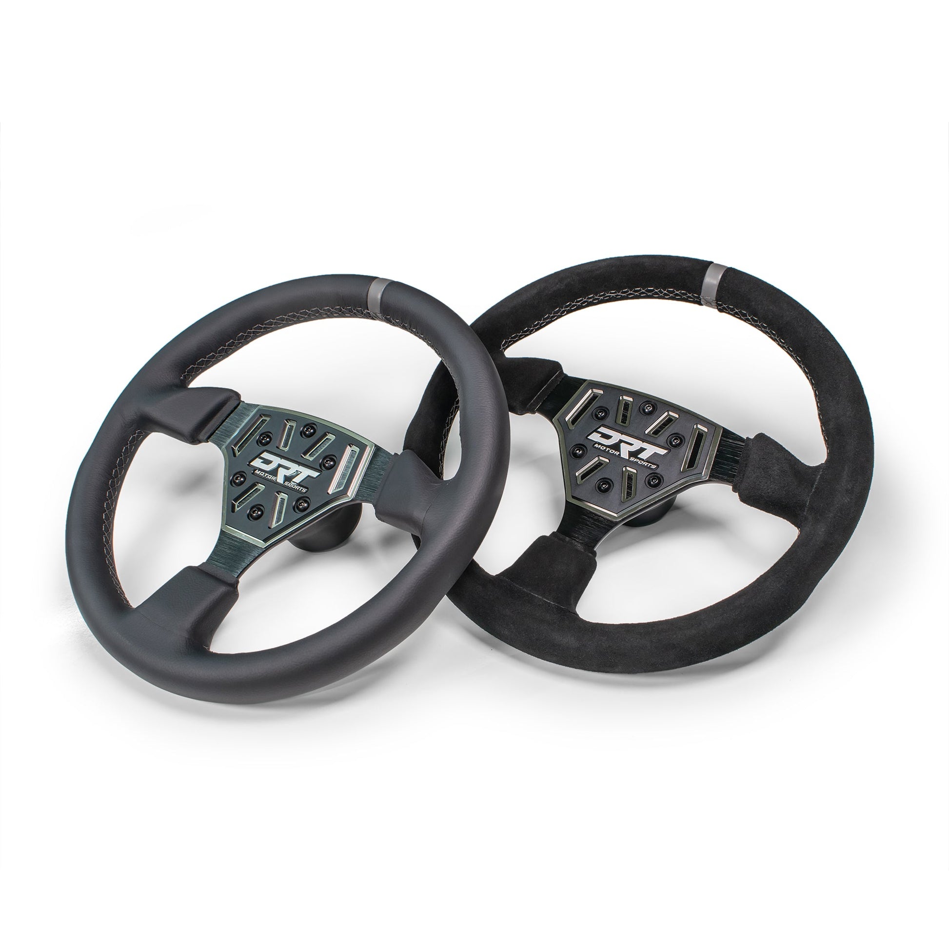 Round utv steering wheel in leather finish and Round utv steering wheel in suede finish
