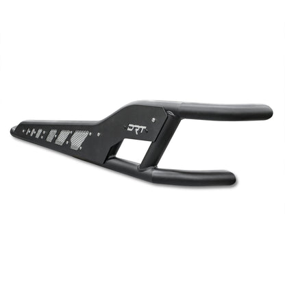 Close‑up of weld seams on black steel rock rail under X3 rocker panel