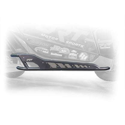 Side view of black DRT rock rail installed on Can‑Am Maverick X3 2‑door