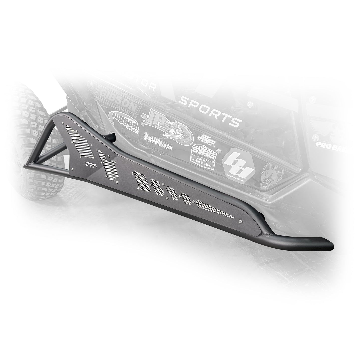 Top Side view of black DRT Tree Kicker installed on Can‑Am Maverick X3 2‑door