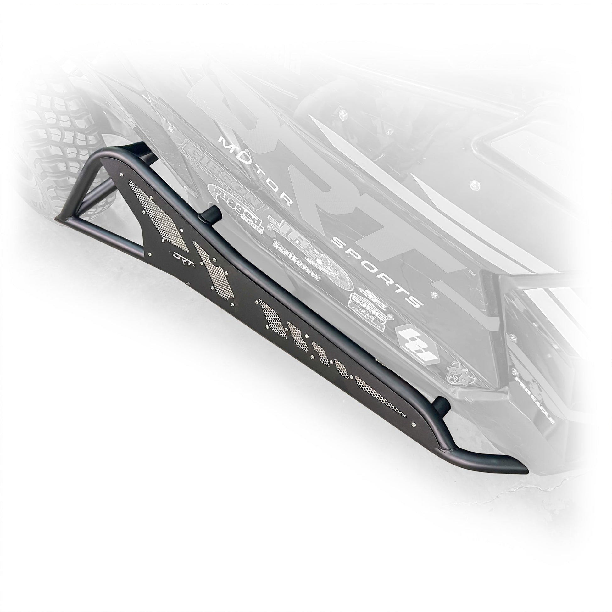 Angled view showing sleek black powder coat finish on tree kicker