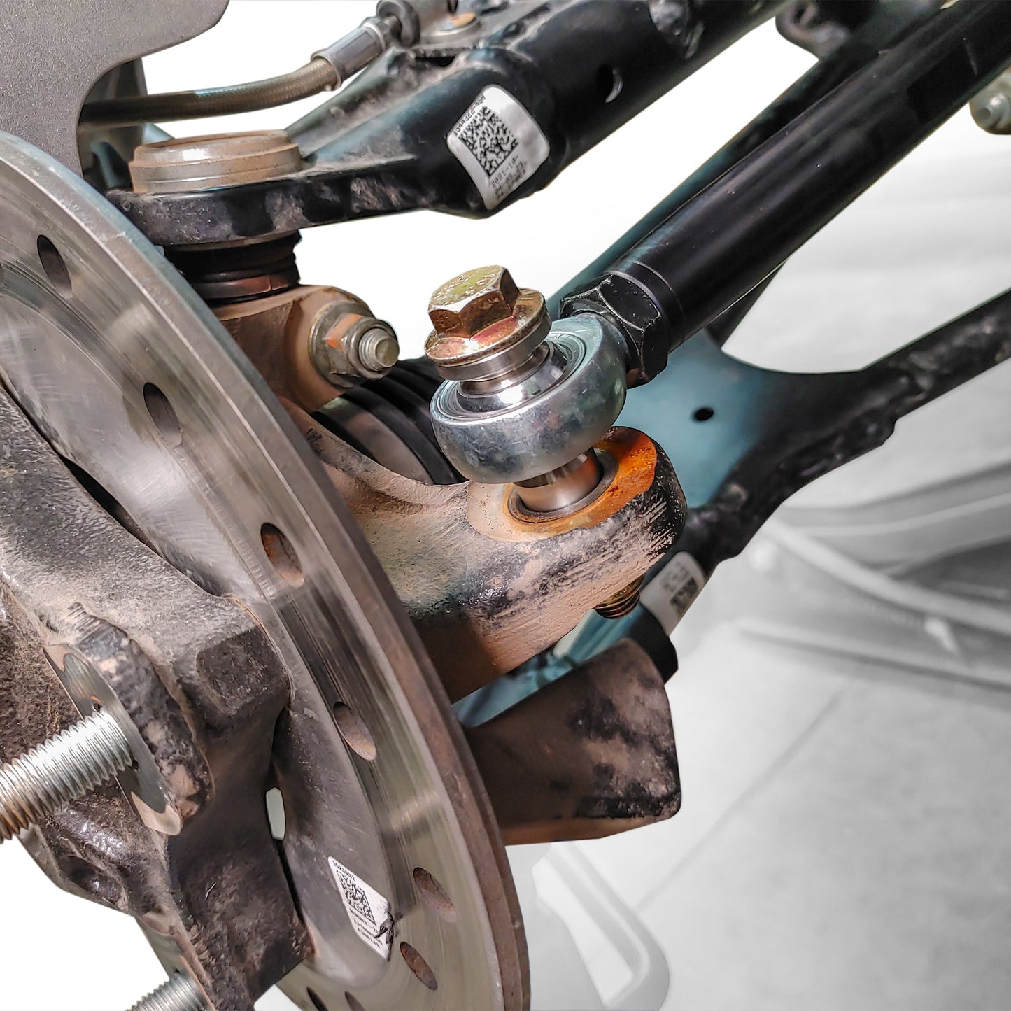 Details of a Installed tie rods on Kawasaki Teryx KRX front suspension