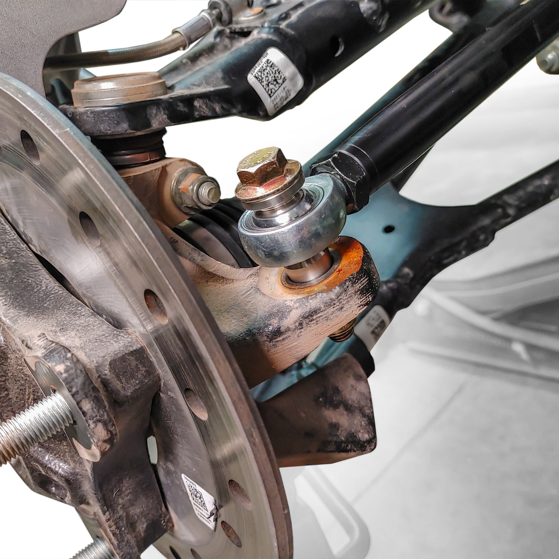 Details of a Installed tie rods on Kawasaki Teryx KRX front suspension