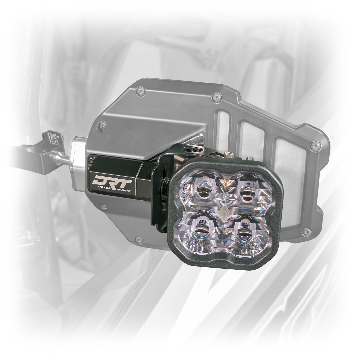 Tactical mirror light bracket kit billet aluminum on side-by-side mirror