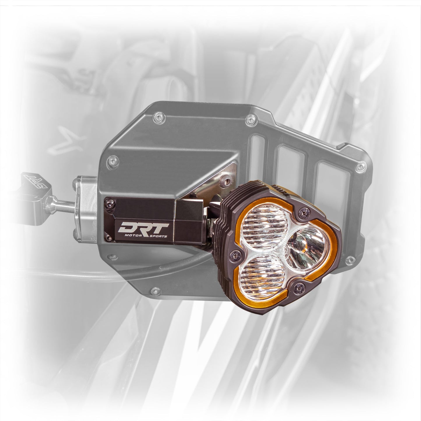 Tactical mirror light bracket kit billet aluminum on side-by-side mirror