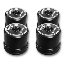 CNC-machined MTS Off-Road high Volume reservoir caps compatible with Fox shocks for UTV suspension upgrade.