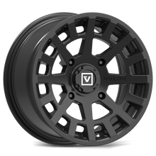 Black alloy wheel with a visible brand logo on a white background