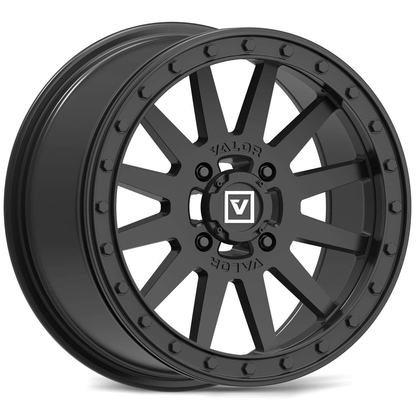 Black alloy wheel with visible brand logo on a white background