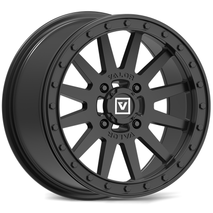 Black alloy wheel with visible brand logo on a white background